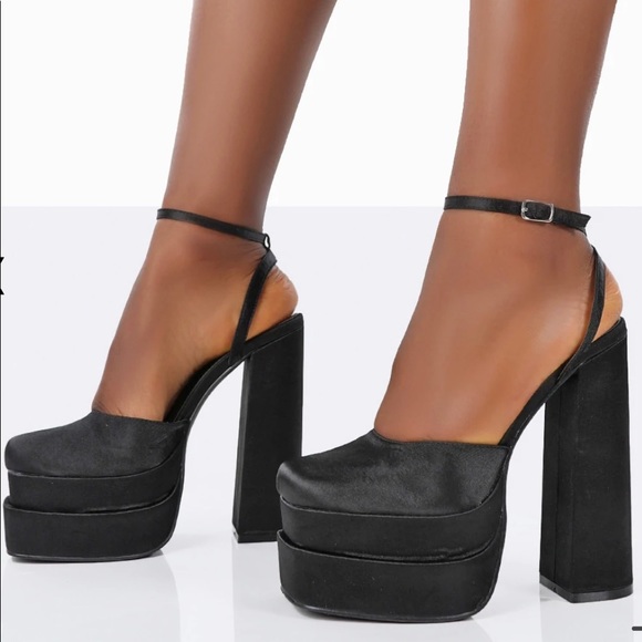 Public Desire Black Satin Platform Heels US9 - Picture 2 of 6
